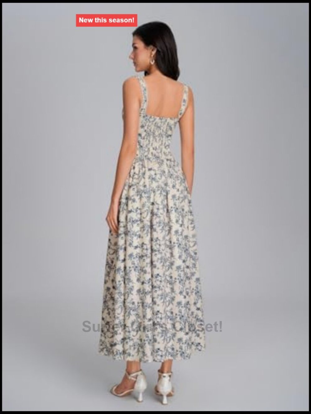 Women's Corset Midi Dress with Pockets Flowy Smocked Summer Wedding Guest - Picture 4 of 7